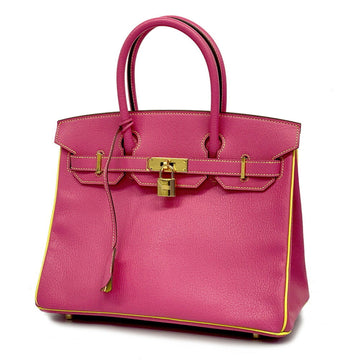 HERMES Handbag Birkin 30 R Engraved Chevre Misor Rose Shocking Gold Hardware Ladies