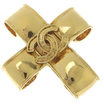CHANEL Cross Cocomark Vintage Gold Plated 94P Women's Brooch