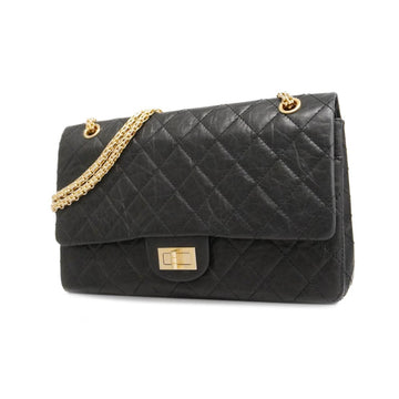 CHANEL Shoulder Bag 2.55 W Flap Chain Leather Black Champagne Women's