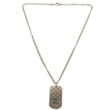 CHANEL Matelasse Coco Mark Plate 05P Metal Silver Necklace