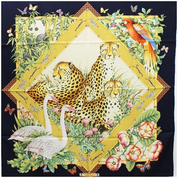 SALVATORE FERRAGAMO Scarf Muffler Animal Pattern Leopard Print Navy x Multicolor Women's