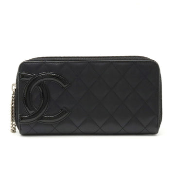 CHANEL Cambon Line Coco Mark Round Long Wallet Soft Calf Leather Enamel Black Pink A50078