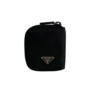 PRADA Triangular Metal Fittings Nylon Leather Round Zip Wallet/Coin Case Coin Purse Wallet Black 42481