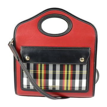Burberry mini pocket bag handbag leather nylon canvas red black multicolor gold metal fittings check pattern 2WAY shoulder