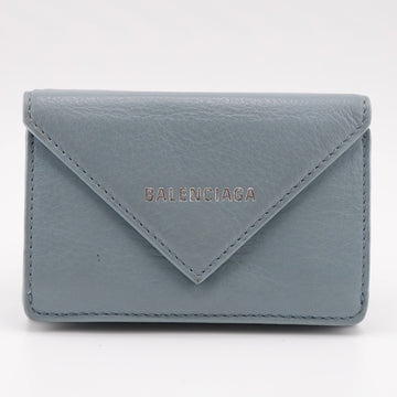 BALENCIAGA 391446 Paper Mini Compact Wallet Trifold Blue Gray Women's