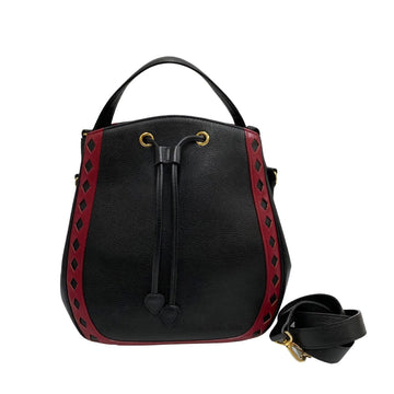 SAINT LAURENT Yves  Cutout Drawstring Leather Genuine 2way Handbag Shoulder Bag Black