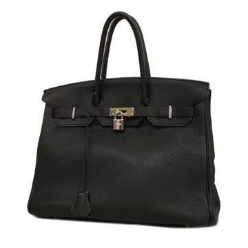 HERMESAuth  Birkin 35 M Stamp Women's Taurillon Clemence Leather Handbag Black
