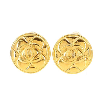 CHANEL Cocomark Matelasse Round Earrings Gold Accessories Vintage