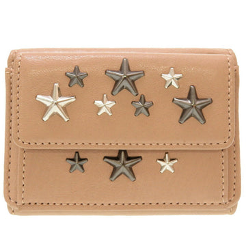 JIMMY CHOO Star Studded Leather Pink Beige Trifold Wallet