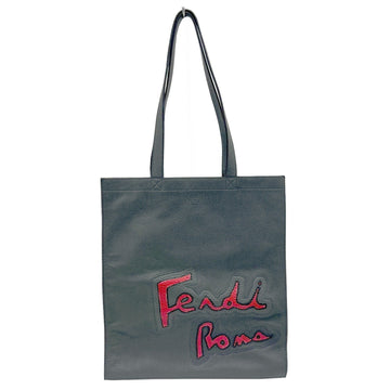 Fendi Shopping Tote Bag Logo Gray Leather 7VA426 Men's Women's