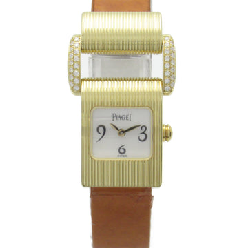 PIAGET Miss Protocol Lagdia Wrist Watch Wrist Watch 5222 Quartz White White shell K18 [Yellow Gold] Leather belt Diam 5222