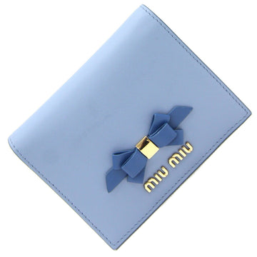 MIU MIU Miu Bifold Wallet 5MV204 Light Blue Leather Compact Ribbon Women's MIUMIU