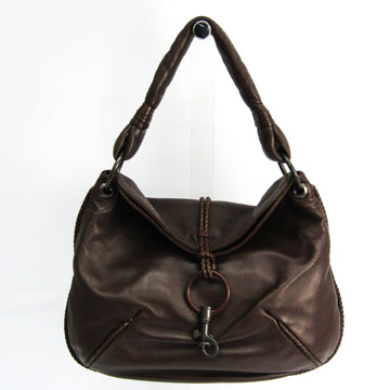 Bottega Veneta 131692 Women's Leather Shoulder Bag Dark Brown