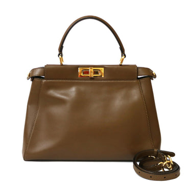 FENDI Shoulder Bag Handbag Peek-A-Boo Brown Women's Leather