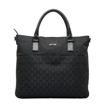 GUCCI GG canvas handbag tote bag 122797 black leather ladies
