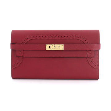 Hermes Kelly Wallet Gillies Folio Long Swift Rouge Grena X Engraved