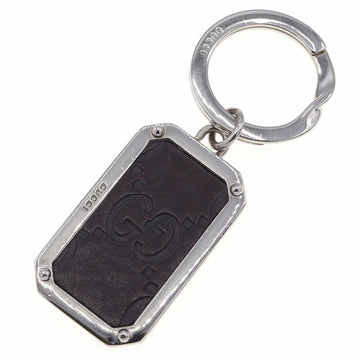 GUCCI Key Ring Shima Dark Brown Leather Metal Men's Keychain Bag Charm