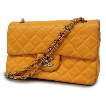 CHANEL Shoulder Bag Matelasse W Flap Chain Lambskin Orange Silver Hardware Women's