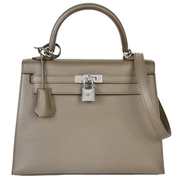 HERMES Kelly 25 Handbag with outside stitching shoulder strap Taupe Vaux Epson C stamp [manufactured in 2018]