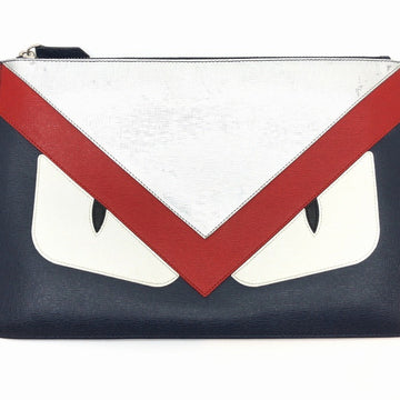 FENDI 7N0078 6EF F01FX Monster Leather Clutch Bag Second Navy Red Silver