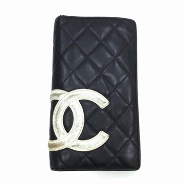 CHANEL Cambon line 2 fold long wallet black pink coco mark bicolor