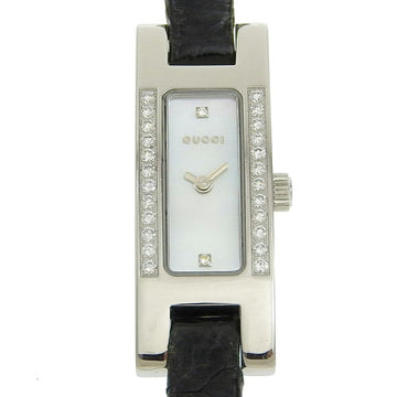 GUCCI Bezel Side Diamond Watch 2P 3900L Stainless Steel x Leather Black Quartz White Shell Dial Women's I100223046