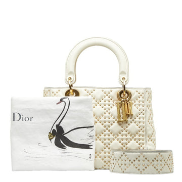 CHRISTIAN DIOR Dior Lady Studded Handbag Shoulder Bag White Leather Ladies