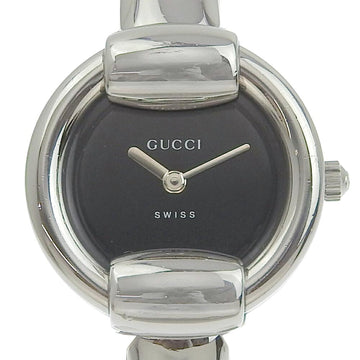 GUCCI watch 1400L stainless steel silver quartz analog display ladies black dial