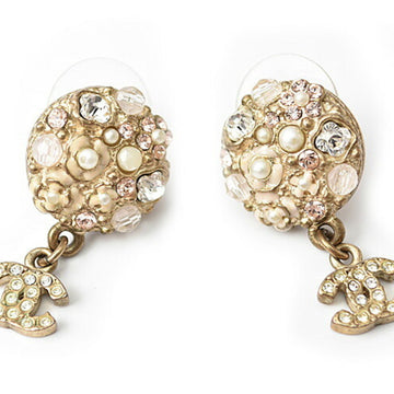 CHANEL earrings  circle pearl motif rhinestone gold