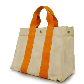HERMES Tote Bag Bora PM Canvas Ivory Orange Silver Hardware Ladies