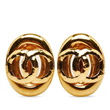 CHANEL Oval Coco Mark Earrings Gold Plated Women's