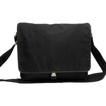 PRADA Triangle Logo Metal Fittings Nylon Saffiano Leather Genuine Shoulder Bag Messenger Black