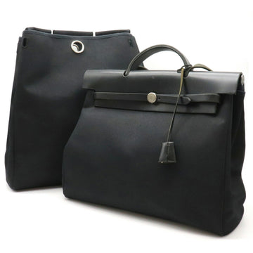 Hermes Yell Bag GM Handbag Shoulder Toile Officier Leather Black with replacement bag C stamped