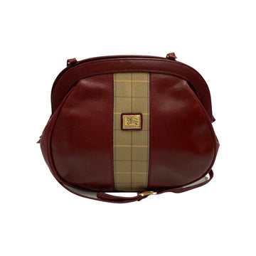 BURBERRYs Vintage Nova Check Logo Hardware Leather Genuine Canvas Shoulder Bag Bordeaux