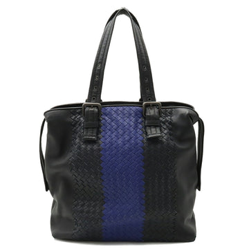 BOTTEGA VENETA Intrecciato Tote Bag Shoulder Leather Bicolor Black Blue
