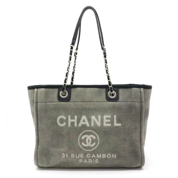 Chanel Deauville line medium tote MM bag shoulder chain gray black A67001