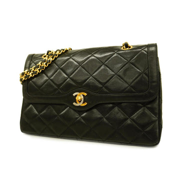 CHANEL Shoulder Bag Matelasse Paris Limited W Flap Chain Lambskin Black Gold Hardware Women's