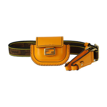 FENDI Pico Baguette Bag Pouch 7AR946 Calf Leather Orange Gold Hardware Earphone Case AirPods Holder