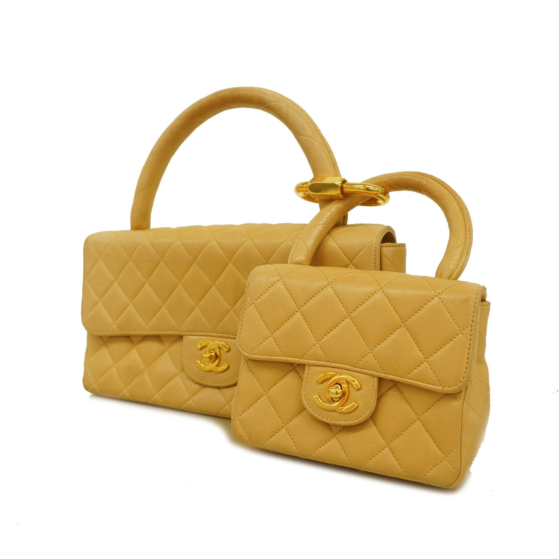 Chanel Matelasse Parent-child Bag Women's Leather Handbag Beige