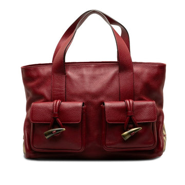 BURBERRY Nova Check Shadow Horse Handbag Tote Bag Red PVC Leather Women's