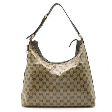 Gucci GG crystal shoulder bag leather khaki beige dark brown 339553