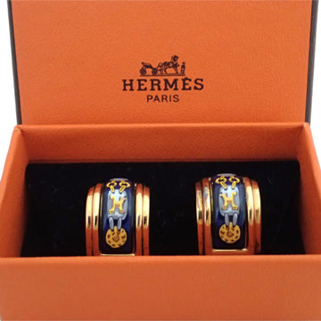 HERMES Earrings Cloisonne Gold x Blue Metal Material Enamel Clip Women's
