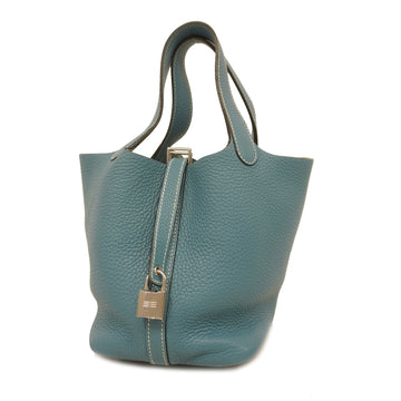 Hermes Picotane Lock PM M Engraved Women's Leather Handbag Blue Jean
