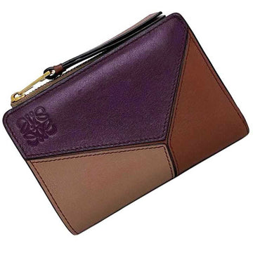 LOEWE Wallet Zip Bifold Purple Brown Pink Beige Puzzle C510P30X01 Leather L-shaped Anagram Ladies