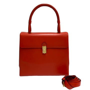 LOEWE Anagram Metal Fittings Calf Leather 2way Handbag Shoulder Bag Red Orange 33446