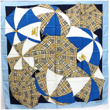 BURBERRY's Silk Scarf Muffler Blue x White Beige Check/Umbrella Pattern s Women's