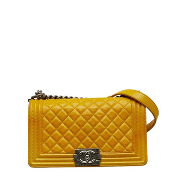 CHANEL Boy  Coco Mark Chain Shoulder Bag Yellow Leather Women's
