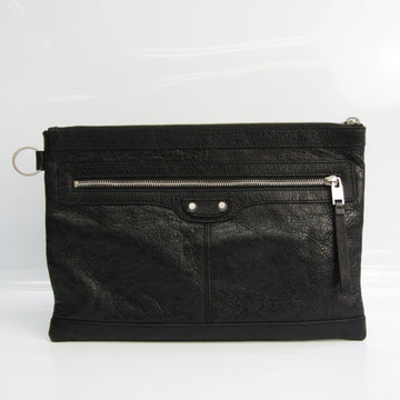 BALENCIAGA Classic Clip M 273022 Unisex Leather Clutch Bag Black