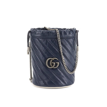Gucci GG Marmont Mini Bucket Chain Shoulder Bag Leather Navy 573817 525040