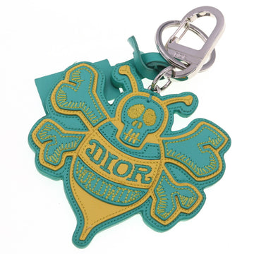 CHRISTIAN DIOR Dior Keychain Stussy Collaboration Bee Green Leather Skull Embroidery Bag Charm Key Men's Crossbone BEE DIOR